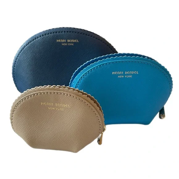 HENRI BENDEL West 57th Scallop Cosmetic Bag Nesting Trio Coin Purse Set | NWOT - Picture 1 of 7